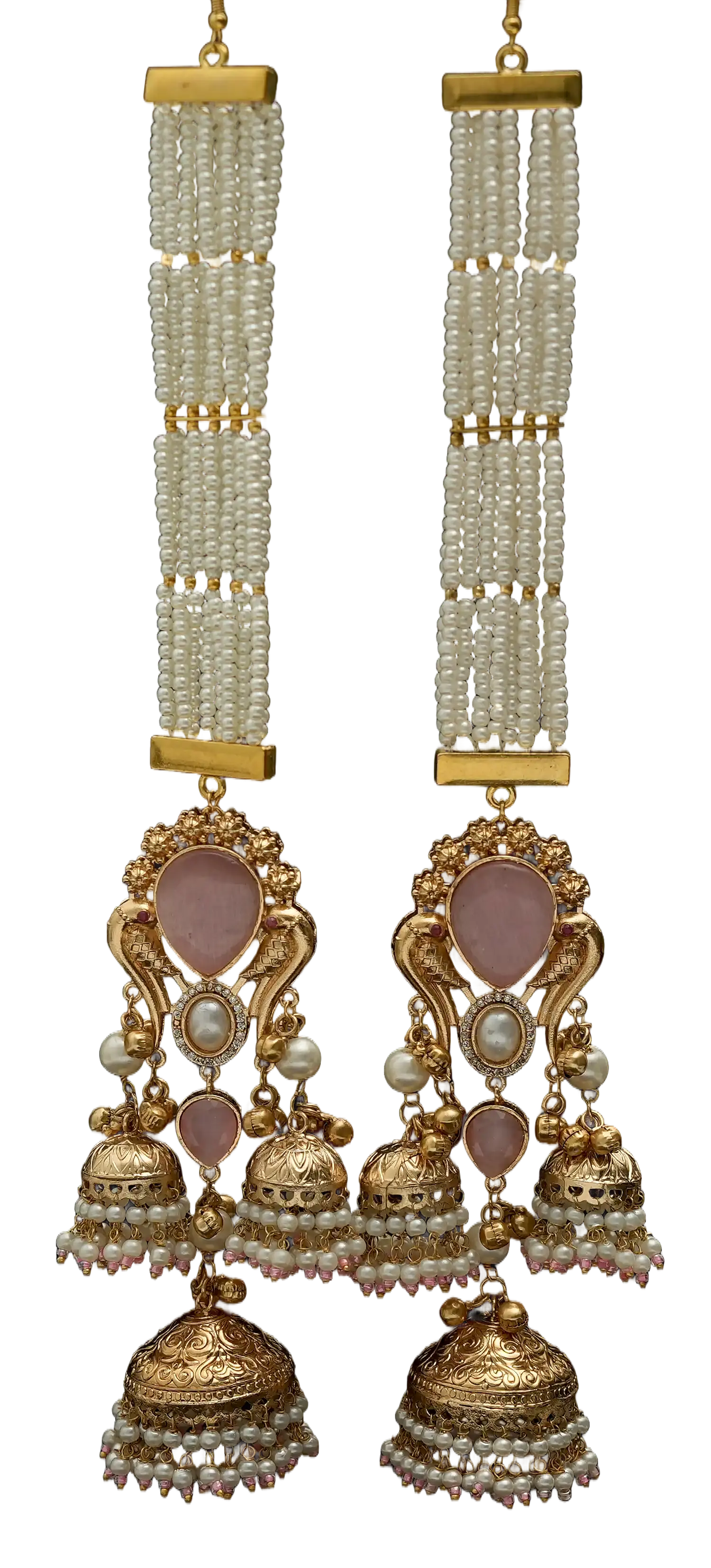 Pearl Strand Peacock Jhumka Earrings — view 4