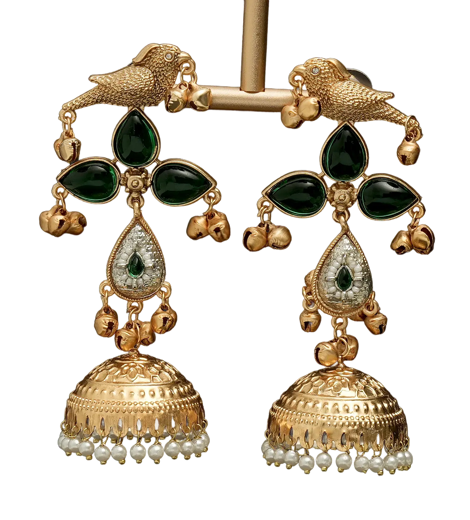 Bird Motif Pearl Jhumka Earrings