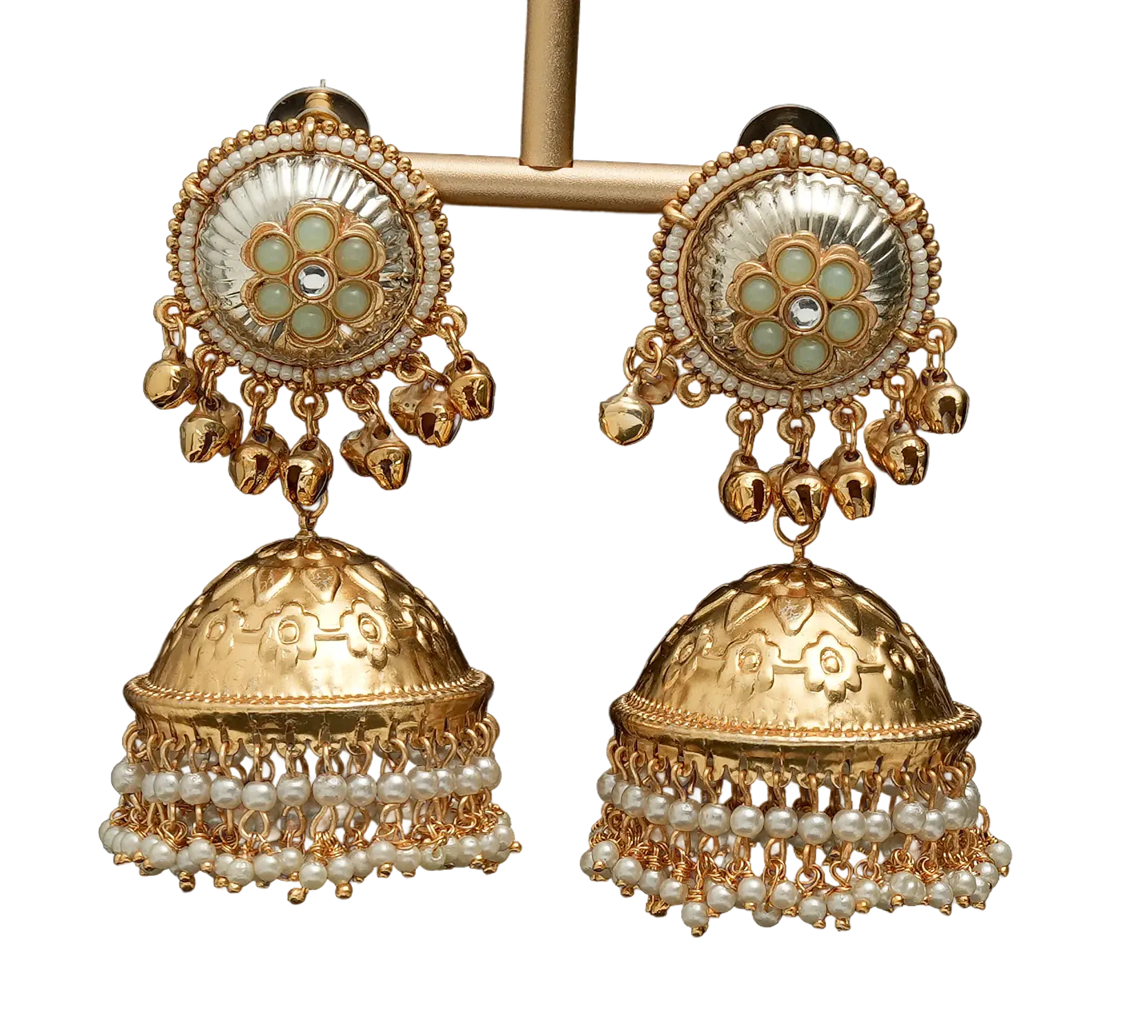 Round Medallion Pearl Jhumka Earrings — view 2