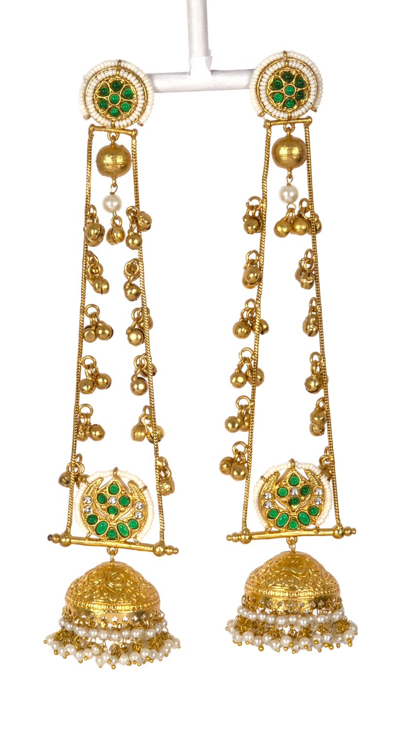 Bahubali jhumka earrings with ghungroo chains