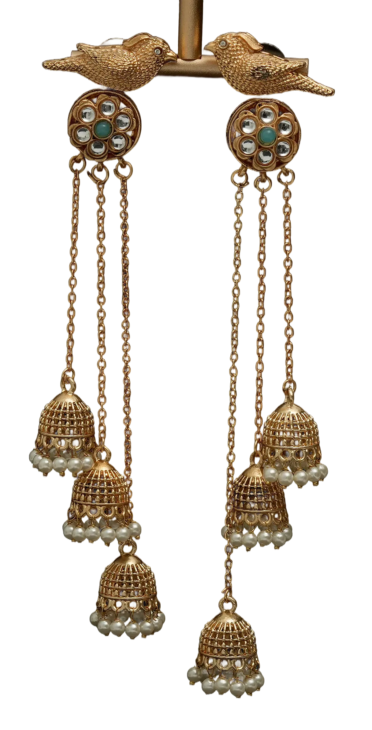 Bird Motif Cascade Jhumka Earrings
