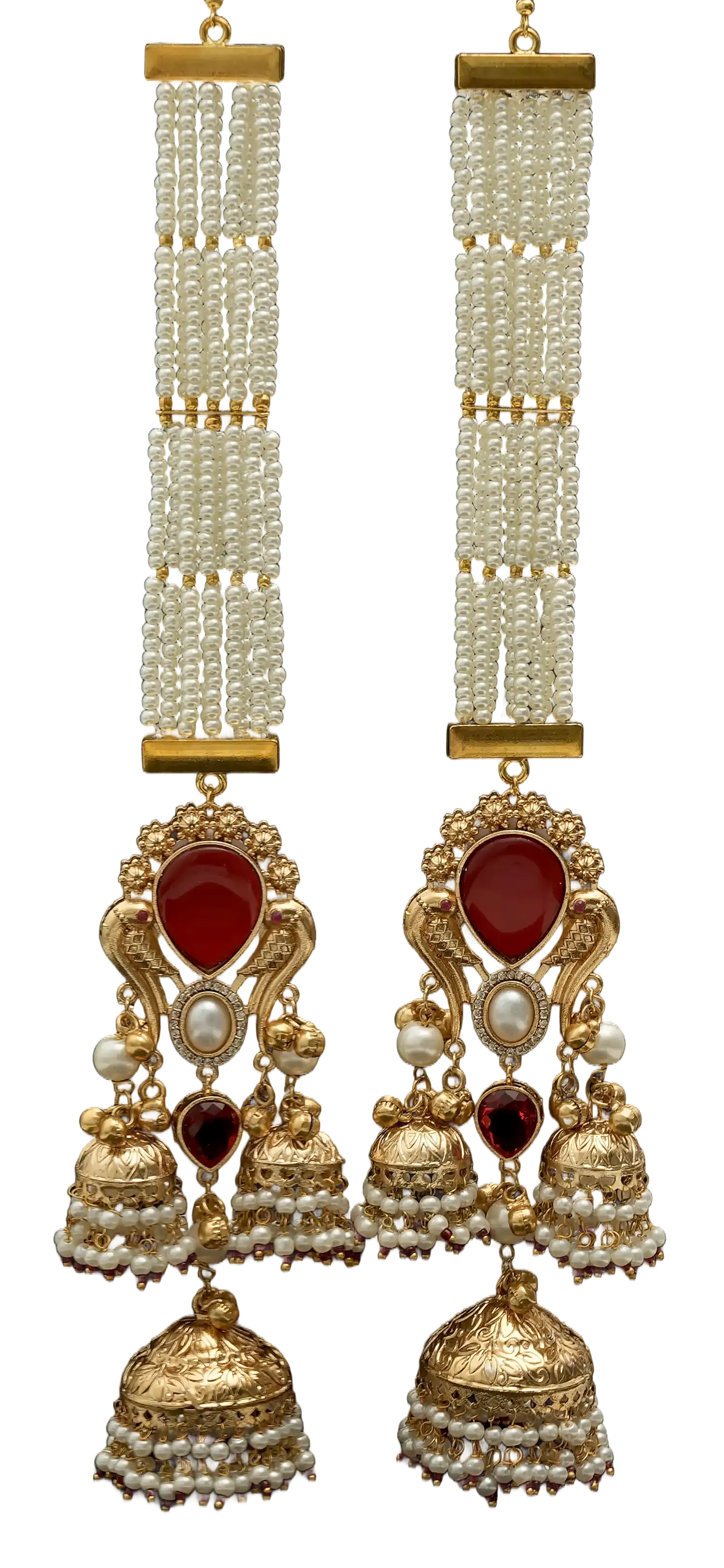Pearl Strand Peacock Jhumka Earrings — view 6