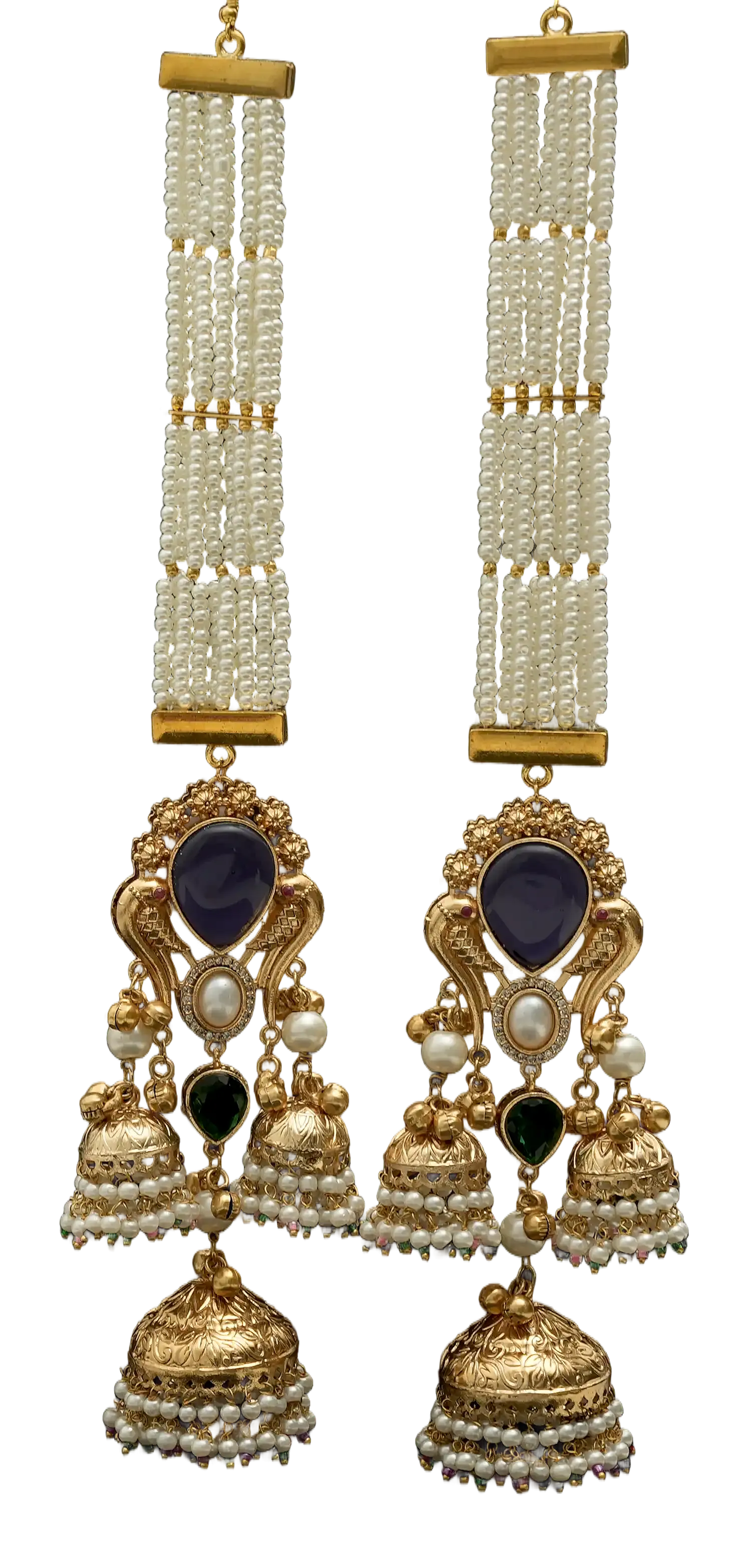Pearl Strand Peacock Jhumka Earrings — view 5