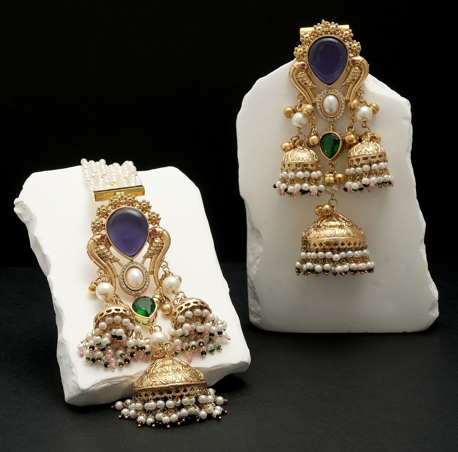 Pearl Strand Peacock Jhumka Earrings — view 2