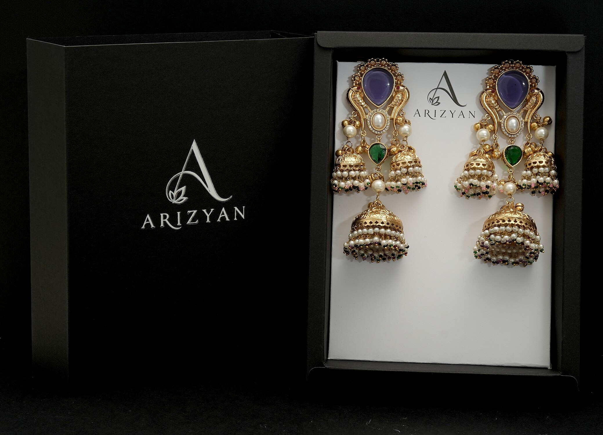 Pearl Strand Peacock Jhumka Earrings — view 7