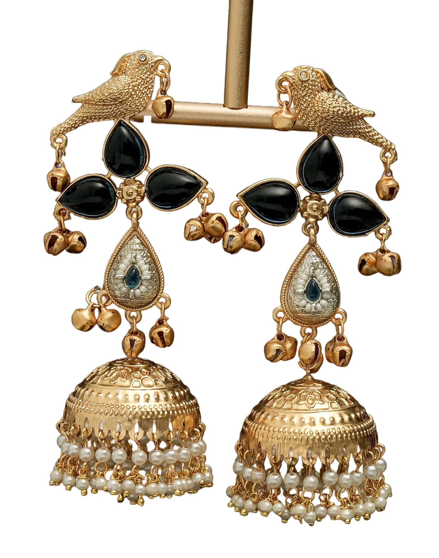 Bird Motif Pearl Jhumka Earrings — view 2
