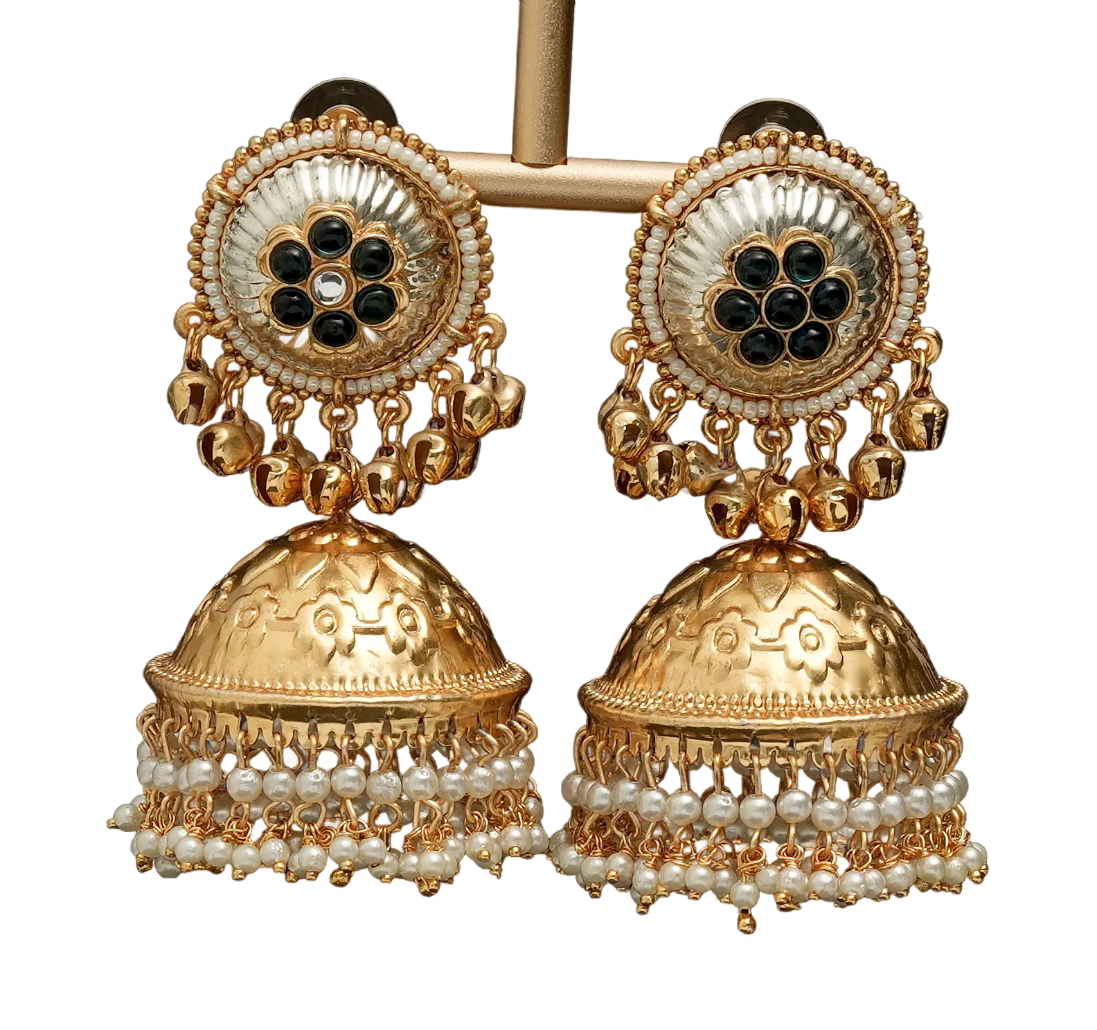 Round Medallion Pearl Jhumka Earrings