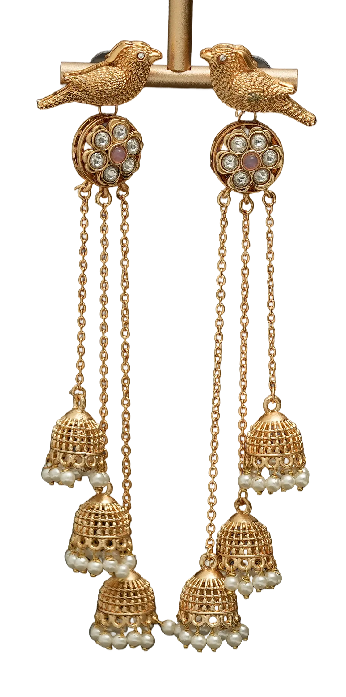 Bird Motif Cascade Jhumka Earrings — view 2