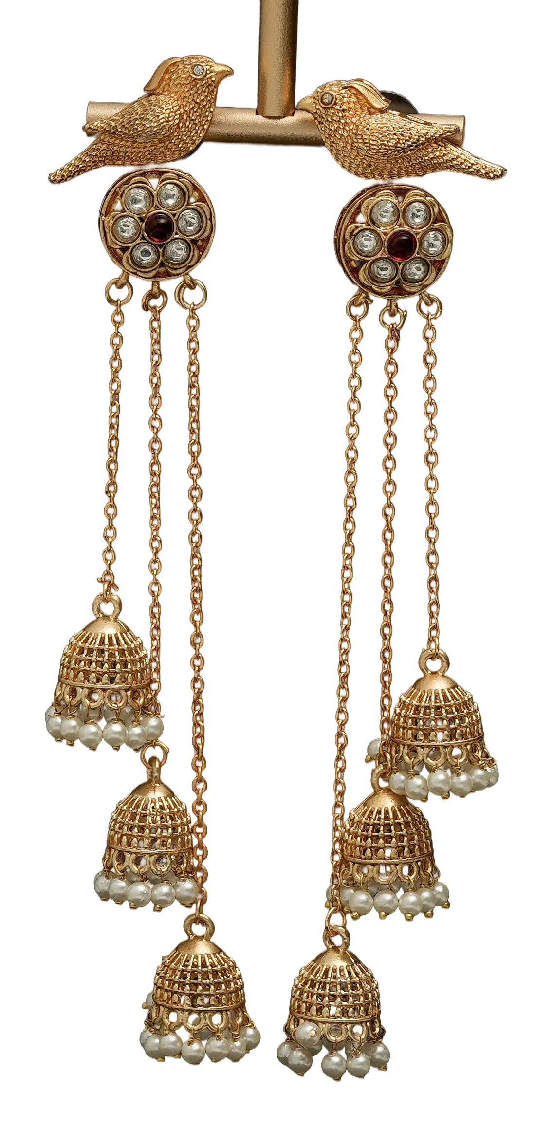 Bird Motif Cascade Jhumka Earrings — view 3