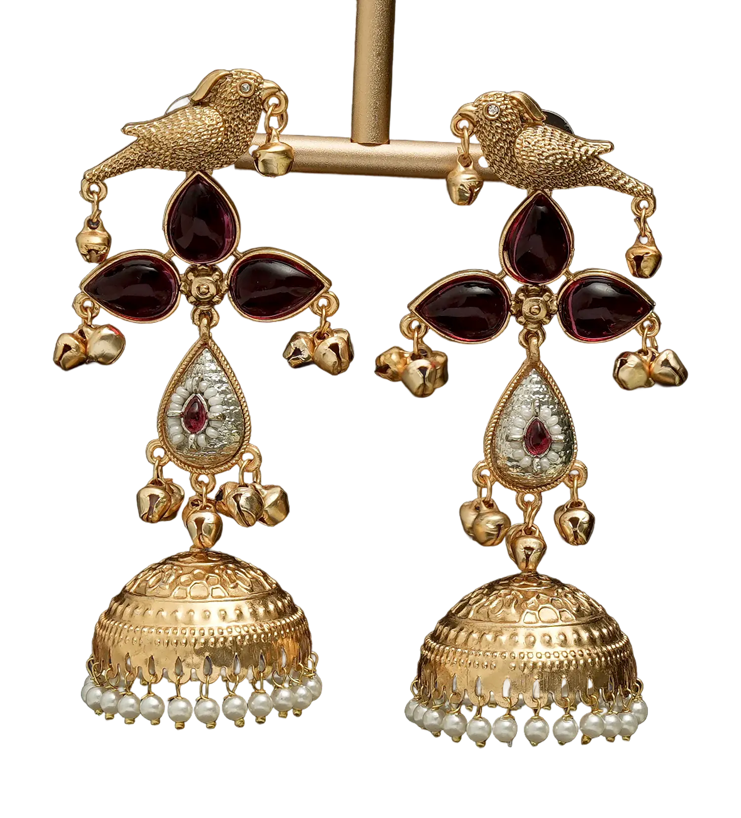Bird Motif Pearl Jhumka Earrings — view 3