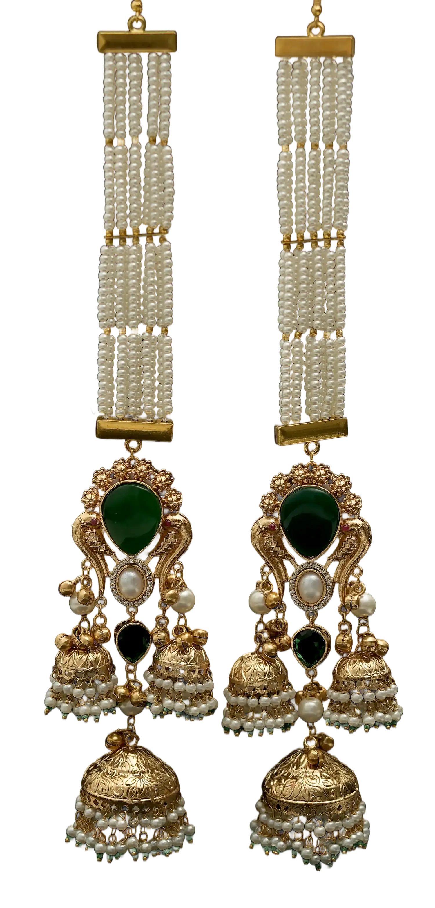 Pearl Strand Peacock Jhumka Earrings